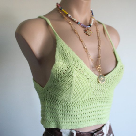 🌞🐚Summer Tings Collection//Neon mint Crochet Crop Top - Picture 3 of 6